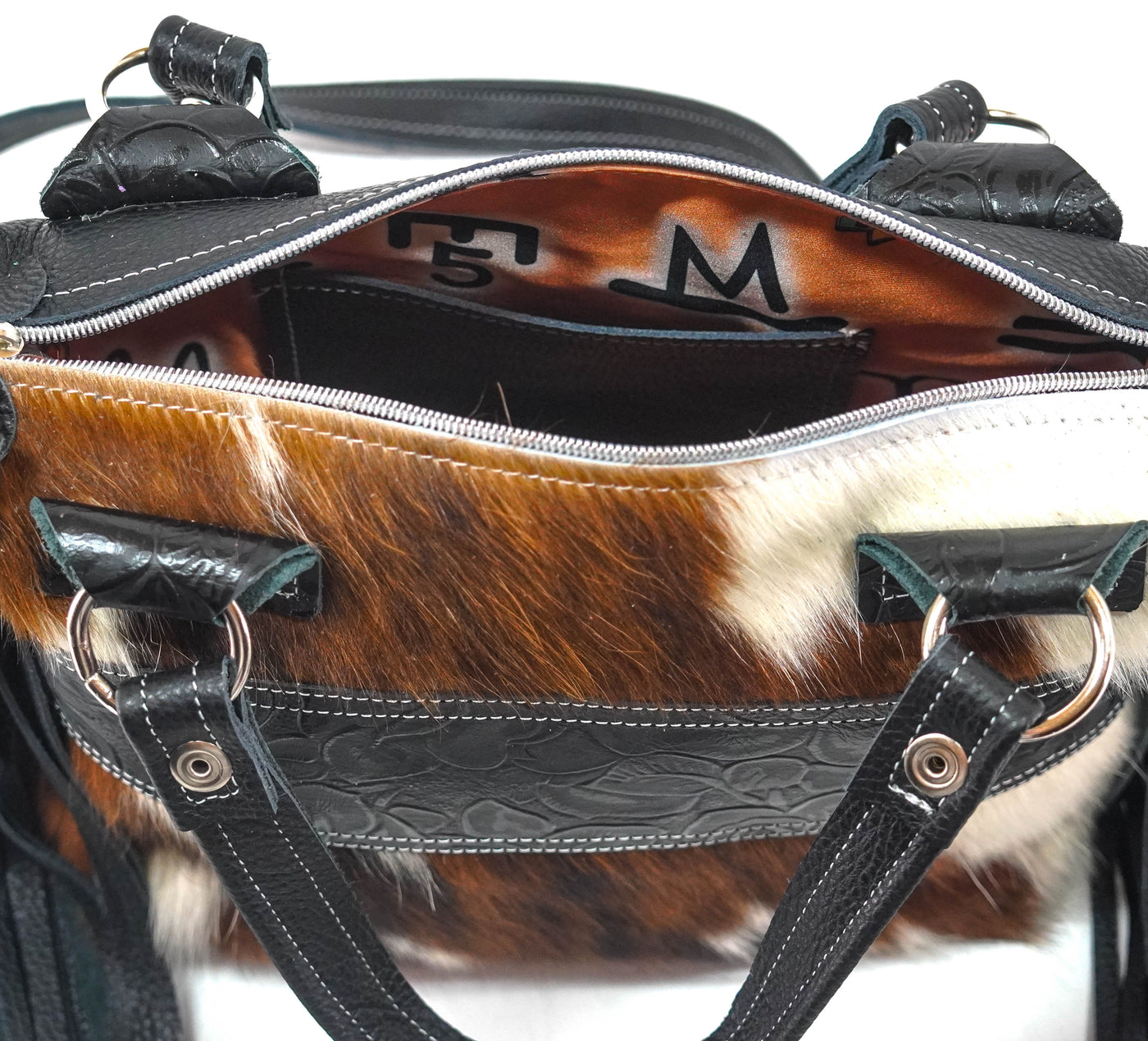 Fancy Annie - Tricolor w/ Onyx Roses-Fancy Annie-Western-Cowhide-Bags-Handmade-Products-Gifts-Dancing Cactus Designs