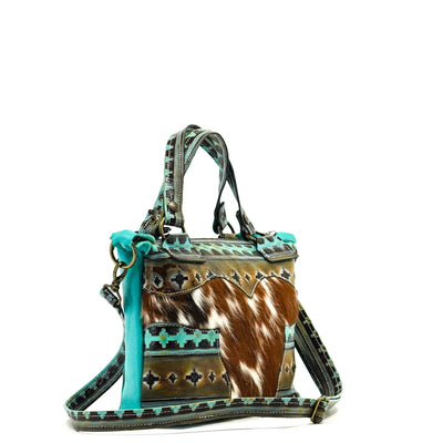 Fancy Annie - Tricolor w/ Turquoise Navajo-Fancy Annie-Western-Cowhide-Bags-Handmade-Products-Gifts-Dancing Cactus Designs