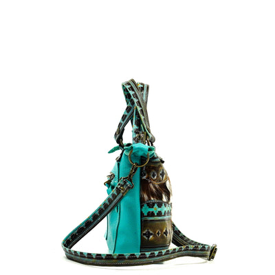 Fancy Annie - Tricolor w/ Turquoise Navajo-Fancy Annie-Western-Cowhide-Bags-Handmade-Products-Gifts-Dancing Cactus Designs