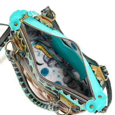 Fancy Annie - Tricolor w/ Turquoise Navajo-Fancy Annie-Western-Cowhide-Bags-Handmade-Products-Gifts-Dancing Cactus Designs