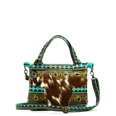 Fancy Annie - Tricolor w/ Turquoise Navajo-Fancy Annie-Western-Cowhide-Bags-Handmade-Products-Gifts-Dancing Cactus Designs