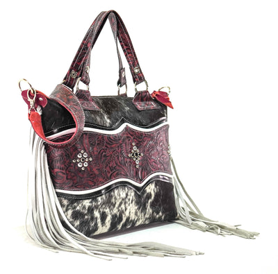 Fancy Oakley - Black & White w/ Burgundy Dallas Tool-Fancy Oakley-Western-Cowhide-Bags-Handmade-Products-Gifts-Dancing Cactus Designs