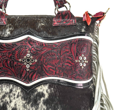 Fancy Oakley - Black & White w/ Burgundy Dallas Tool-Fancy Oakley-Western-Cowhide-Bags-Handmade-Products-Gifts-Dancing Cactus Designs