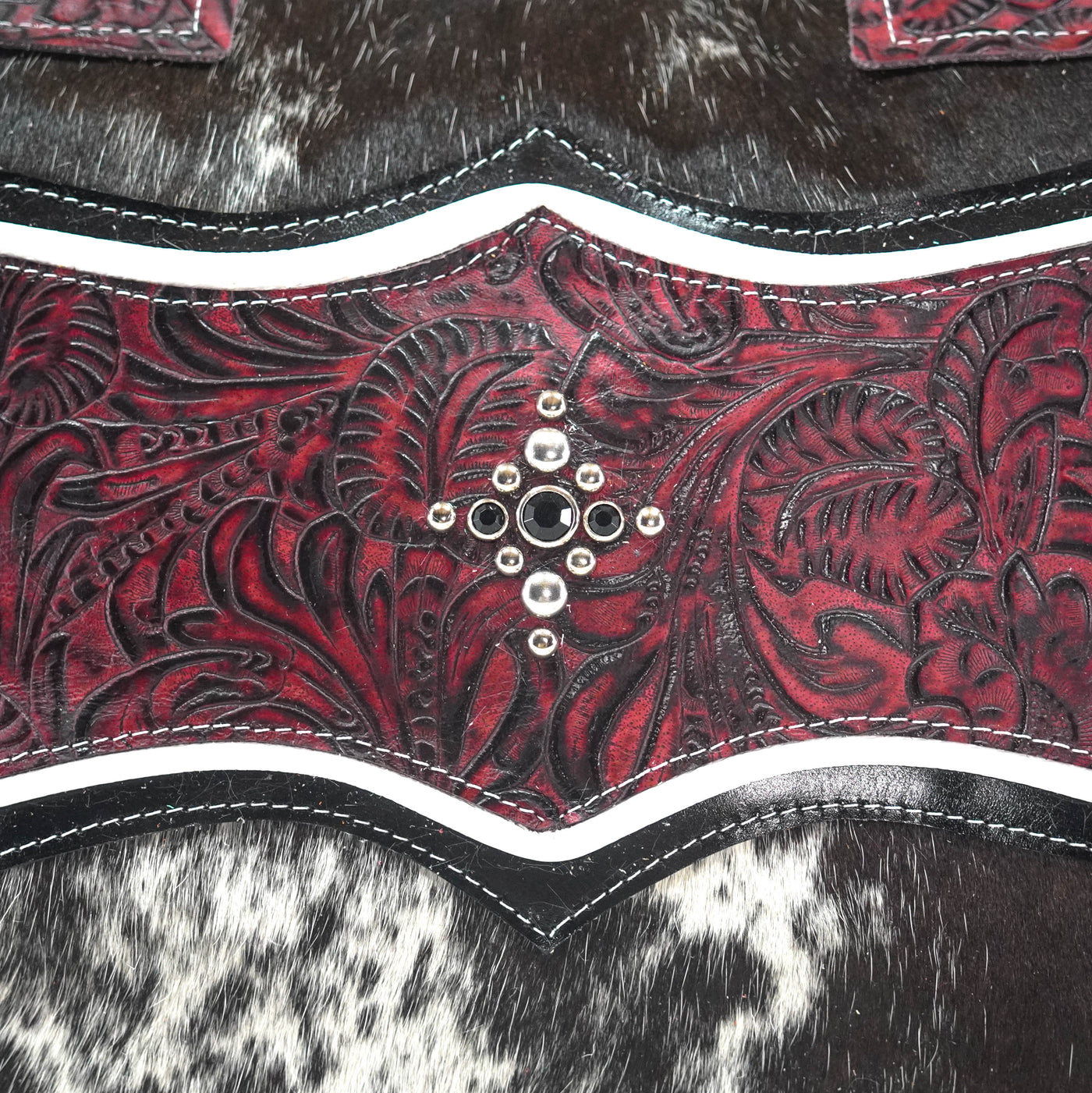 Fancy Oakley - Black & White w/ Burgundy Dallas Tool-Fancy Oakley-Western-Cowhide-Bags-Handmade-Products-Gifts-Dancing Cactus Designs
