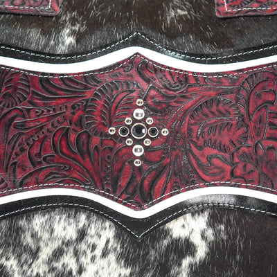 Fancy Oakley - Black & White w/ Burgundy Dallas Tool-Fancy Oakley-Western-Cowhide-Bags-Handmade-Products-Gifts-Dancing Cactus Designs