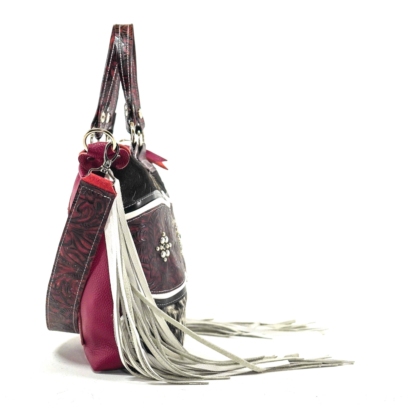 Fancy Oakley - Black & White w/ Burgundy Dallas Tool-Fancy Oakley-Western-Cowhide-Bags-Handmade-Products-Gifts-Dancing Cactus Designs