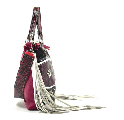 Fancy Oakley - Black & White w/ Burgundy Dallas Tool-Fancy Oakley-Western-Cowhide-Bags-Handmade-Products-Gifts-Dancing Cactus Designs