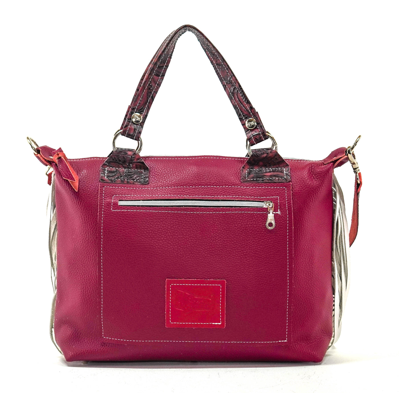 Fancy Oakley - Black & White w/ Burgundy Dallas Tool-Fancy Oakley-Western-Cowhide-Bags-Handmade-Products-Gifts-Dancing Cactus Designs