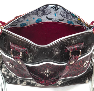 Fancy Oakley - Black & White w/ Burgundy Dallas Tool-Fancy Oakley-Western-Cowhide-Bags-Handmade-Products-Gifts-Dancing Cactus Designs