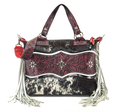 Fancy Oakley - Black & White w/ Burgundy Dallas Tool-Fancy Oakley-Western-Cowhide-Bags-Handmade-Products-Gifts-Dancing Cactus Designs