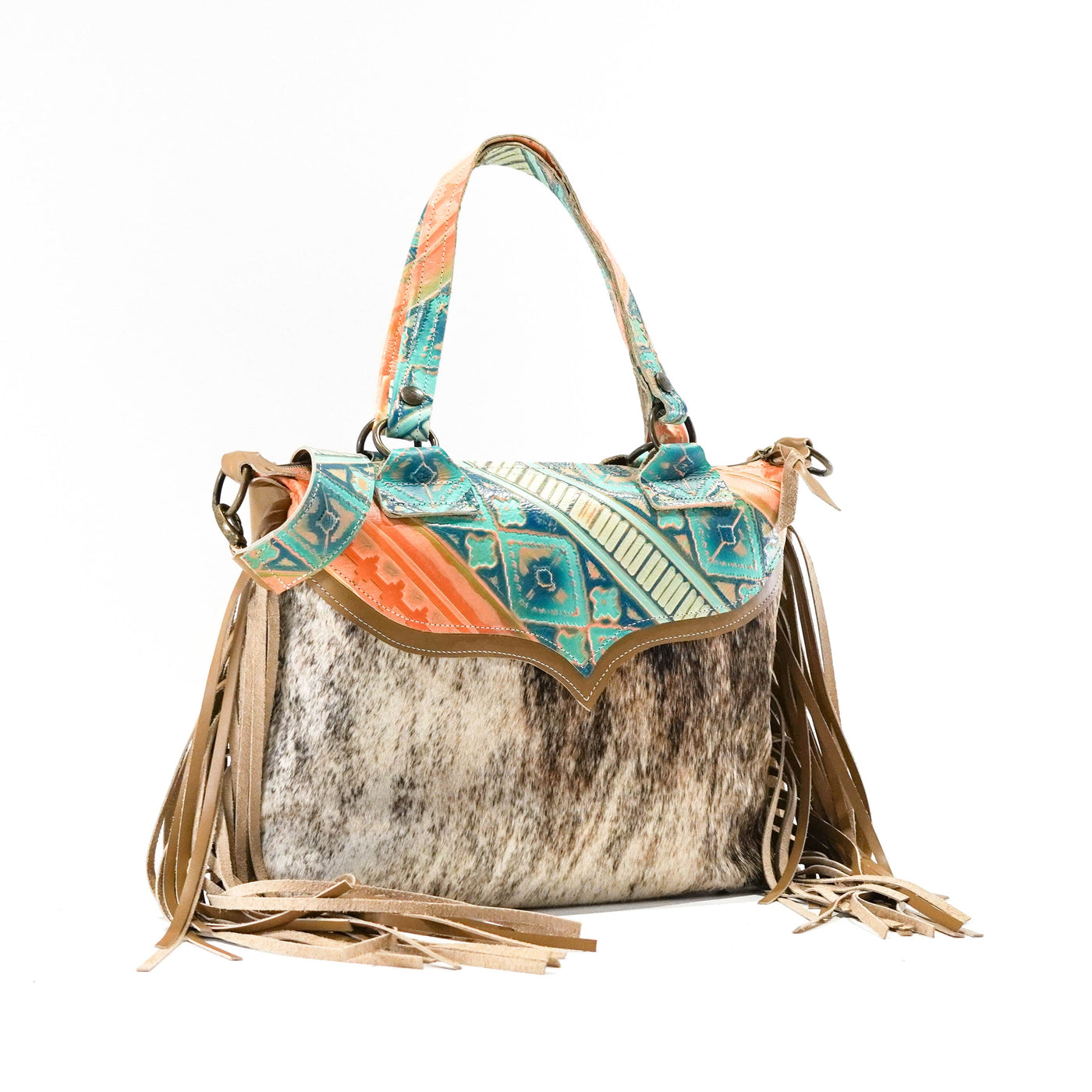 Fancy Oakley - Brindle w/ Margaritaville Navajo-Oakley-Western-Cowhide-Bags-Handmade-Products-Gifts-Dancing Cactus Designs