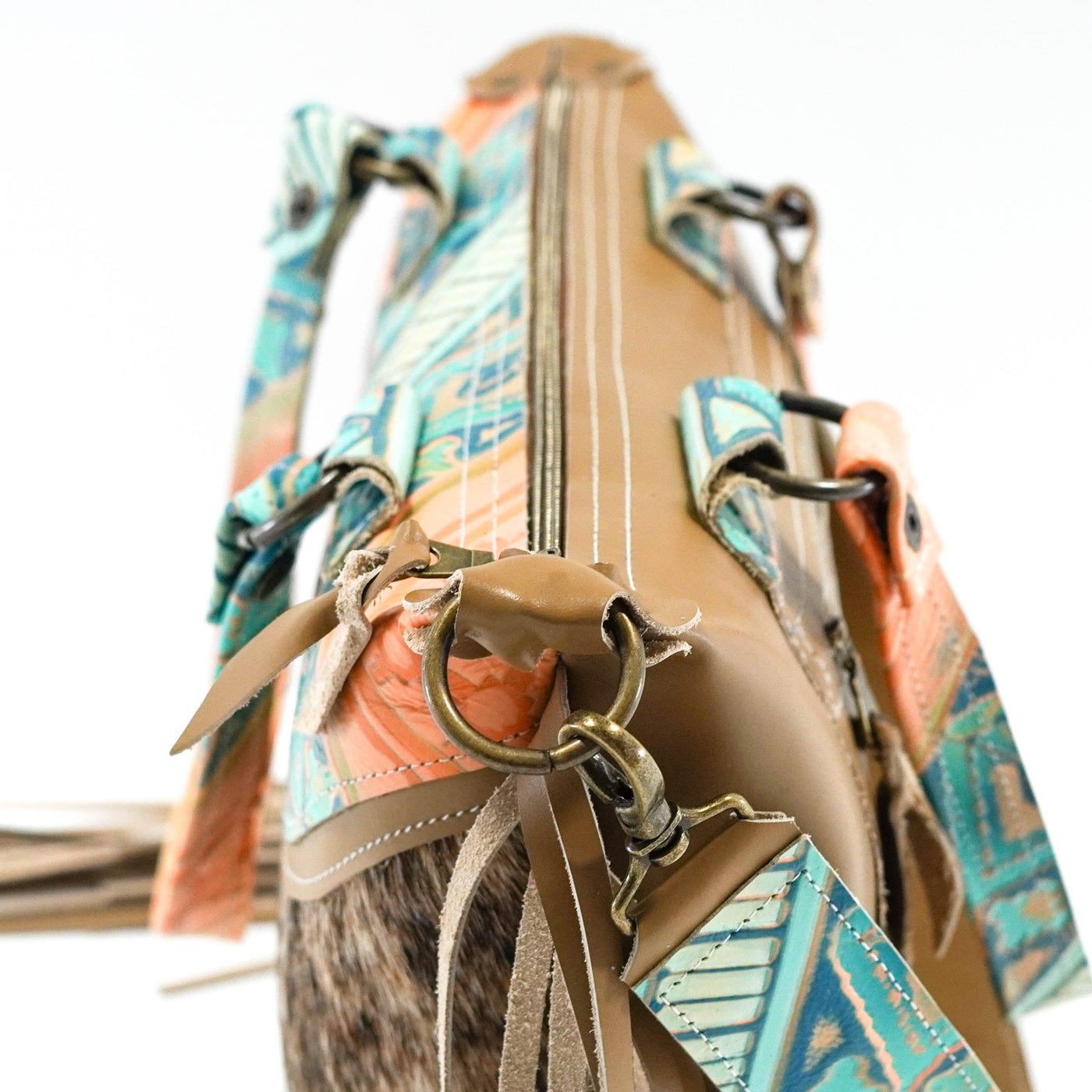 Fancy Oakley - Brindle w/ Margaritaville Navajo-Oakley-Western-Cowhide-Bags-Handmade-Products-Gifts-Dancing Cactus Designs