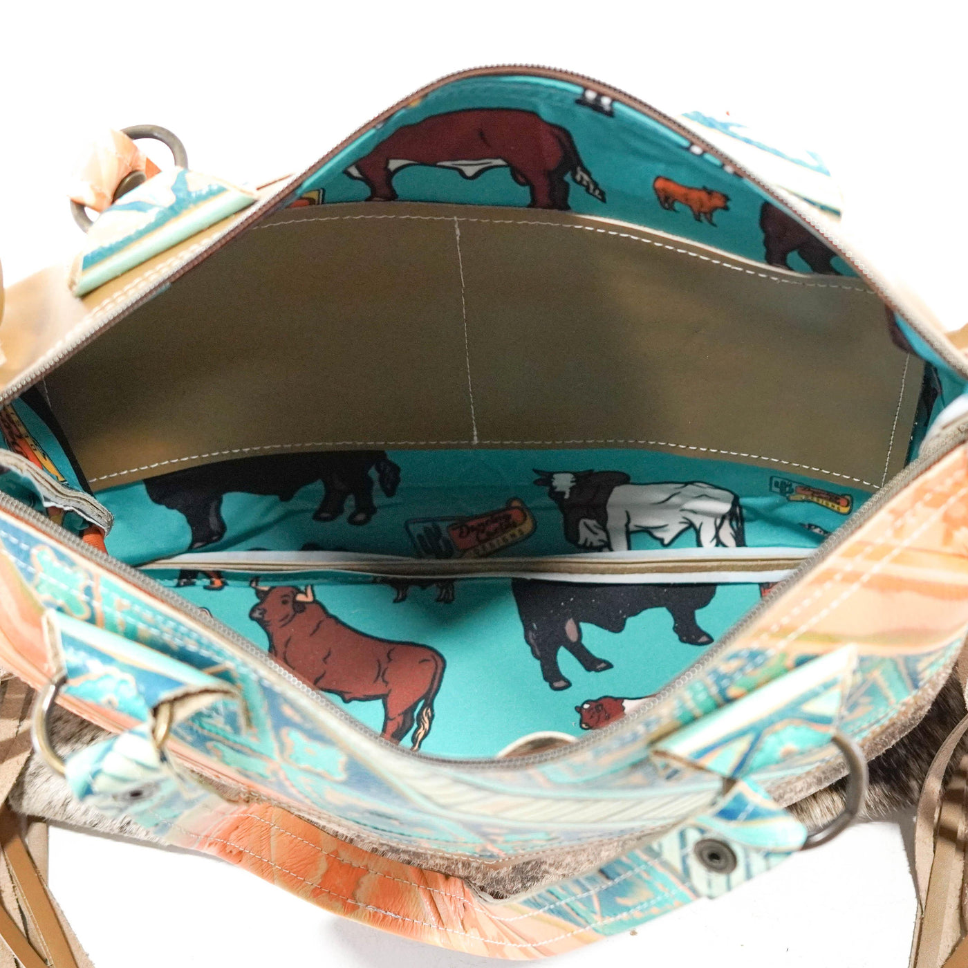 Fancy Oakley - Brindle w/ Margaritaville Navajo-Oakley-Western-Cowhide-Bags-Handmade-Products-Gifts-Dancing Cactus Designs