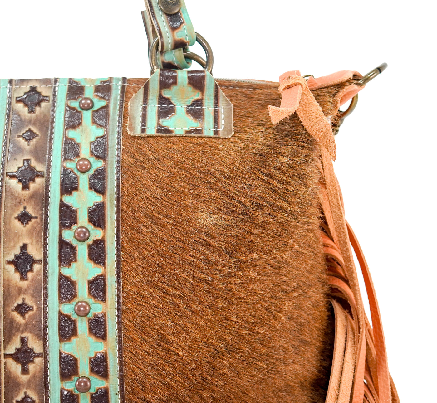 Fancy Oakley - Brindle w/ Turquoise Navajo-Fancy Oakley-Western-Cowhide-Bags-Handmade-Products-Gifts-Dancing Cactus Designs