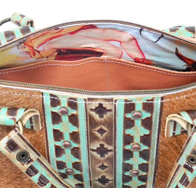Fancy Oakley - Brindle w/ Turquoise Navajo-Fancy Oakley-Western-Cowhide-Bags-Handmade-Products-Gifts-Dancing Cactus Designs