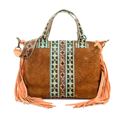 Fancy Oakley - Brindle w/ Turquoise Navajo-Fancy Oakley-Western-Cowhide-Bags-Handmade-Products-Gifts-Dancing Cactus Designs