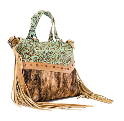 Fancy Oakley - Brindle w/ Turquoise tool-Fancy Oakley-Western-Cowhide-Bags-Handmade-Products-Gifts-Dancing Cactus Designs