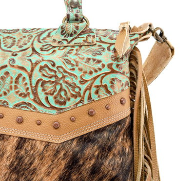 Fancy Oakley - Brindle w/ Turquoise tool-Fancy Oakley-Western-Cowhide-Bags-Handmade-Products-Gifts-Dancing Cactus Designs