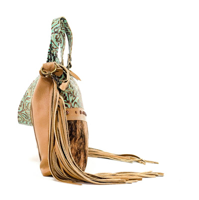 Fancy Oakley - Brindle w/ Turquoise tool-Fancy Oakley-Western-Cowhide-Bags-Handmade-Products-Gifts-Dancing Cactus Designs