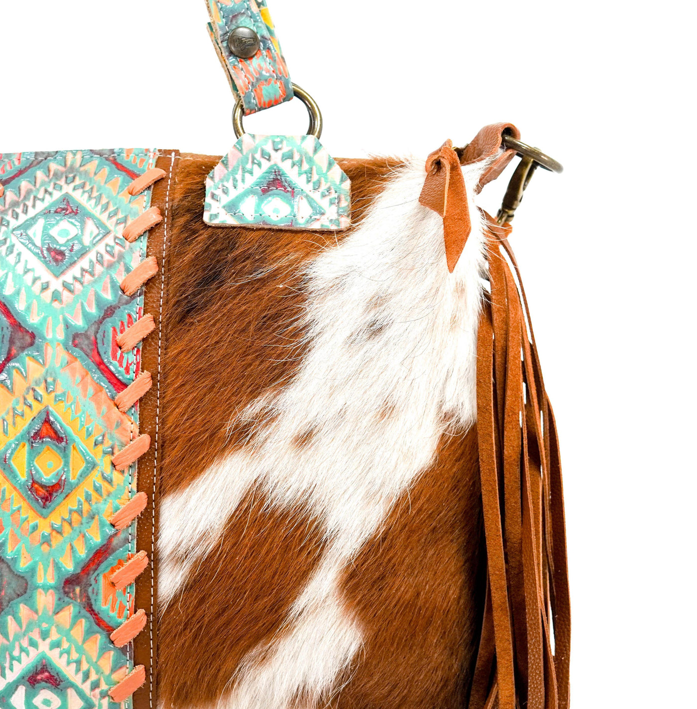 Fancy Oakley - Tricolor w/ Rainbow Aztec-Fancy Oakley-Western-Cowhide-Bags-Handmade-Products-Gifts-Dancing Cactus Designs