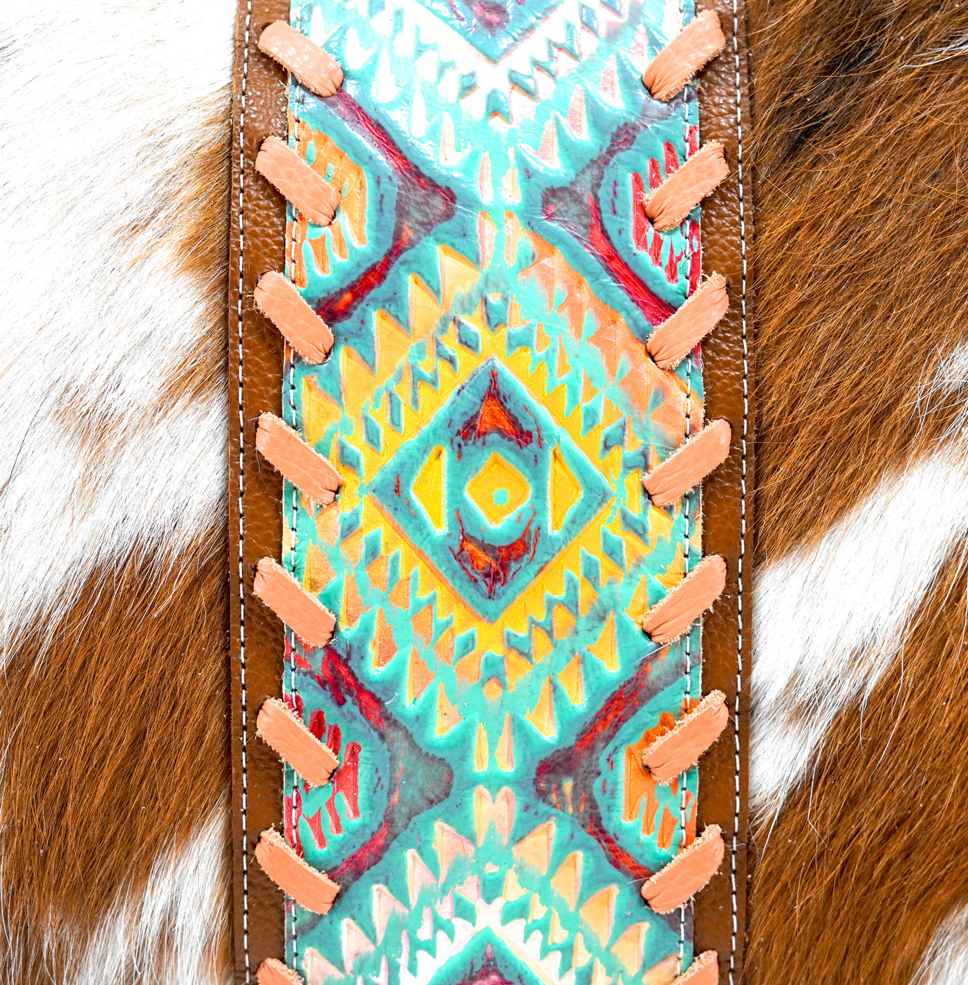 Fancy Oakley - Tricolor w/ Rainbow Aztec-Fancy Oakley-Western-Cowhide-Bags-Handmade-Products-Gifts-Dancing Cactus Designs