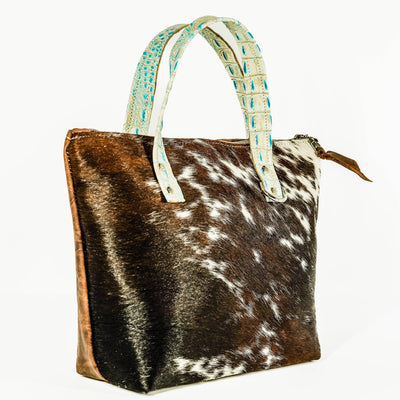 Feed Bag - Dark Longhorn w/ Caribbean Croc-Feed Bag-Western-Cowhide-Bags-Handmade-Products-Gifts-Dancing Cactus Designs