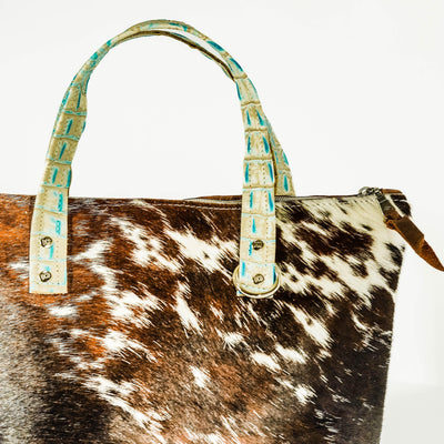 Feed Bag - Dark Longhorn w/ Caribbean Croc-Feed Bag-Western-Cowhide-Bags-Handmade-Products-Gifts-Dancing Cactus Designs