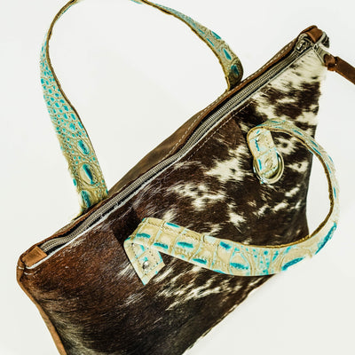 Feed Bag - Dark Longhorn w/ Caribbean Croc-Feed Bag-Western-Cowhide-Bags-Handmade-Products-Gifts-Dancing Cactus Designs