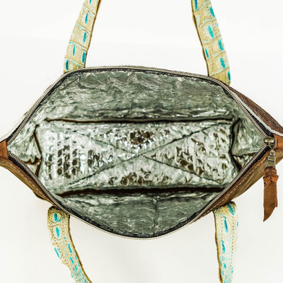 Feed Bag - Dark Longhorn w/ Caribbean Croc-Feed Bag-Western-Cowhide-Bags-Handmade-Products-Gifts-Dancing Cactus Designs