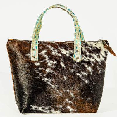 Feed Bag - Dark Longhorn w/ Caribbean Croc-Feed Bag-Western-Cowhide-Bags-Handmade-Products-Gifts-Dancing Cactus Designs