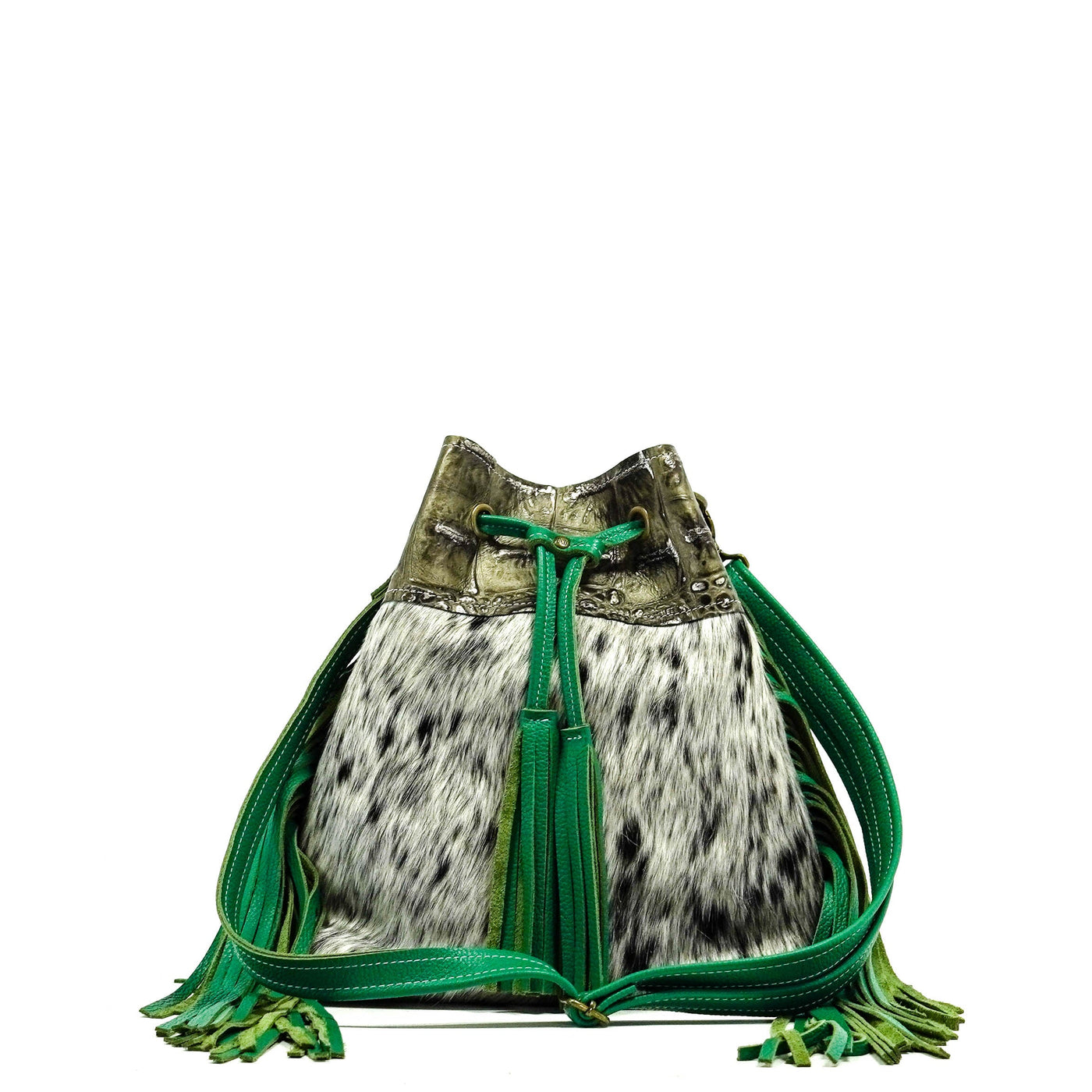 Gabby - Peppered Salt w/ Antique Jumbo Croc-Gabby-Western-Cowhide-Bags-Handmade-Products-Gifts-Dancing Cactus Designs
