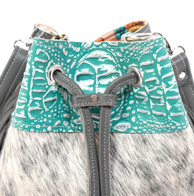 Gabby - Salt & Pepper w/ Turquoise Sand Croc-Gabby-Western-Cowhide-Bags-Handmade-Products-Gifts-Dancing Cactus Designs