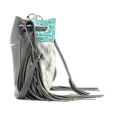 Gabby - Salt & Pepper w/ Turquoise Sand Croc-Gabby-Western-Cowhide-Bags-Handmade-Products-Gifts-Dancing Cactus Designs