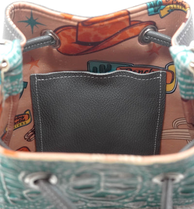 Gabby - Salt & Pepper w/ Turquoise Sand Croc-Gabby-Western-Cowhide-Bags-Handmade-Products-Gifts-Dancing Cactus Designs