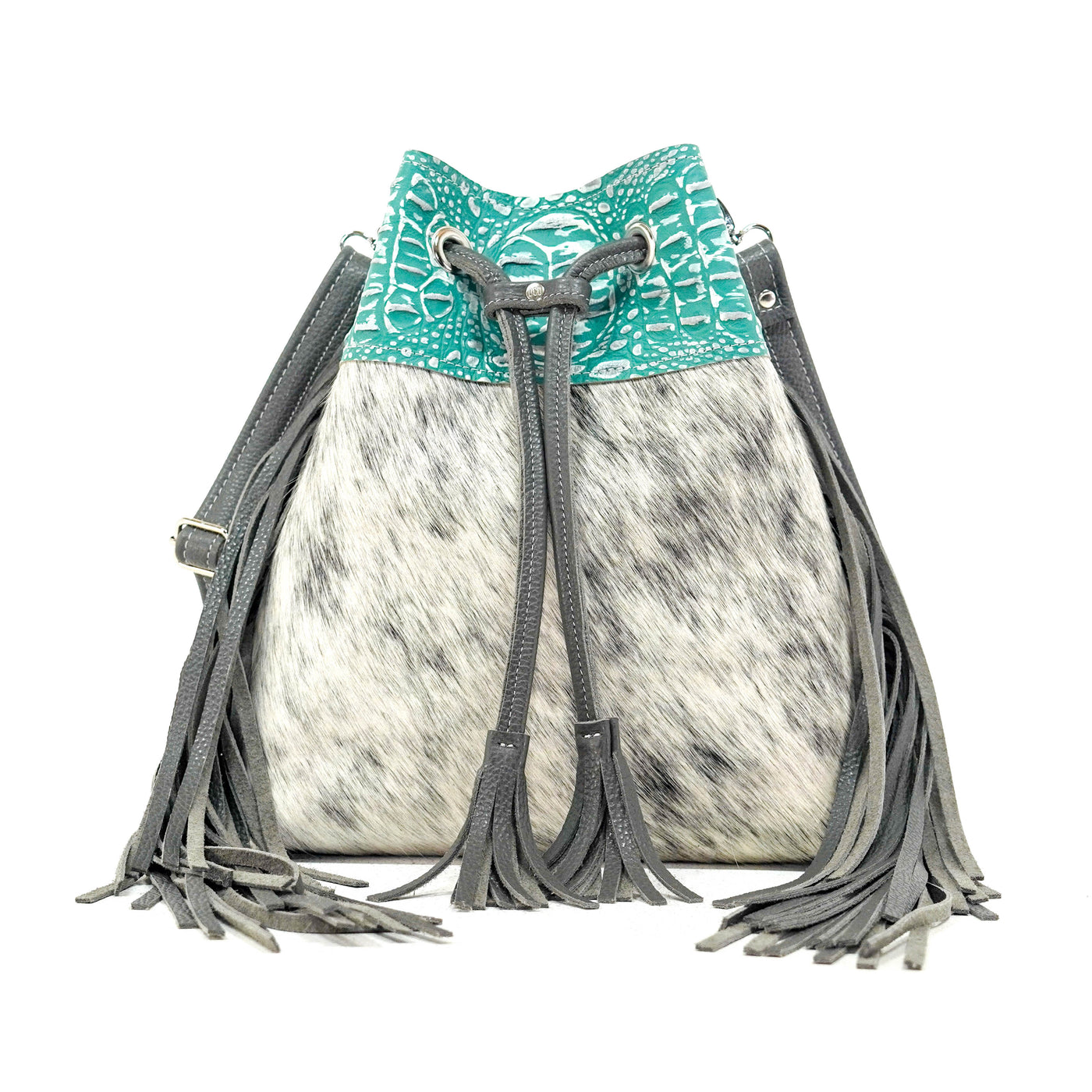 Gabby - Salt & Pepper w/ Turquoise Sand Croc-Gabby-Western-Cowhide-Bags-Handmade-Products-Gifts-Dancing Cactus Designs