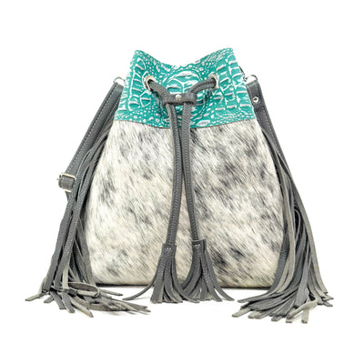 Gabby - Salt & Pepper w/ Turquoise Sand Croc-Gabby-Western-Cowhide-Bags-Handmade-Products-Gifts-Dancing Cactus Designs