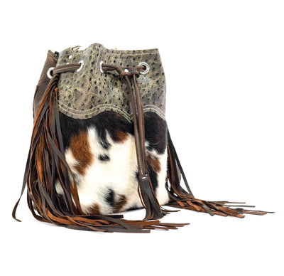 Gabby - Tricolor w/ Basil Ostrich-Gabby-Western-Cowhide-Bags-Handmade-Products-Gifts-Dancing Cactus Designs