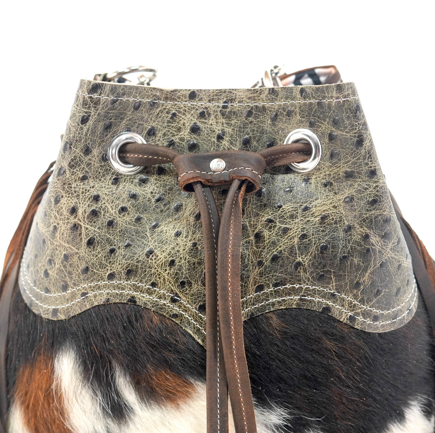 Gabby - Tricolor w/ Basil Ostrich-Gabby-Western-Cowhide-Bags-Handmade-Products-Gifts-Dancing Cactus Designs
