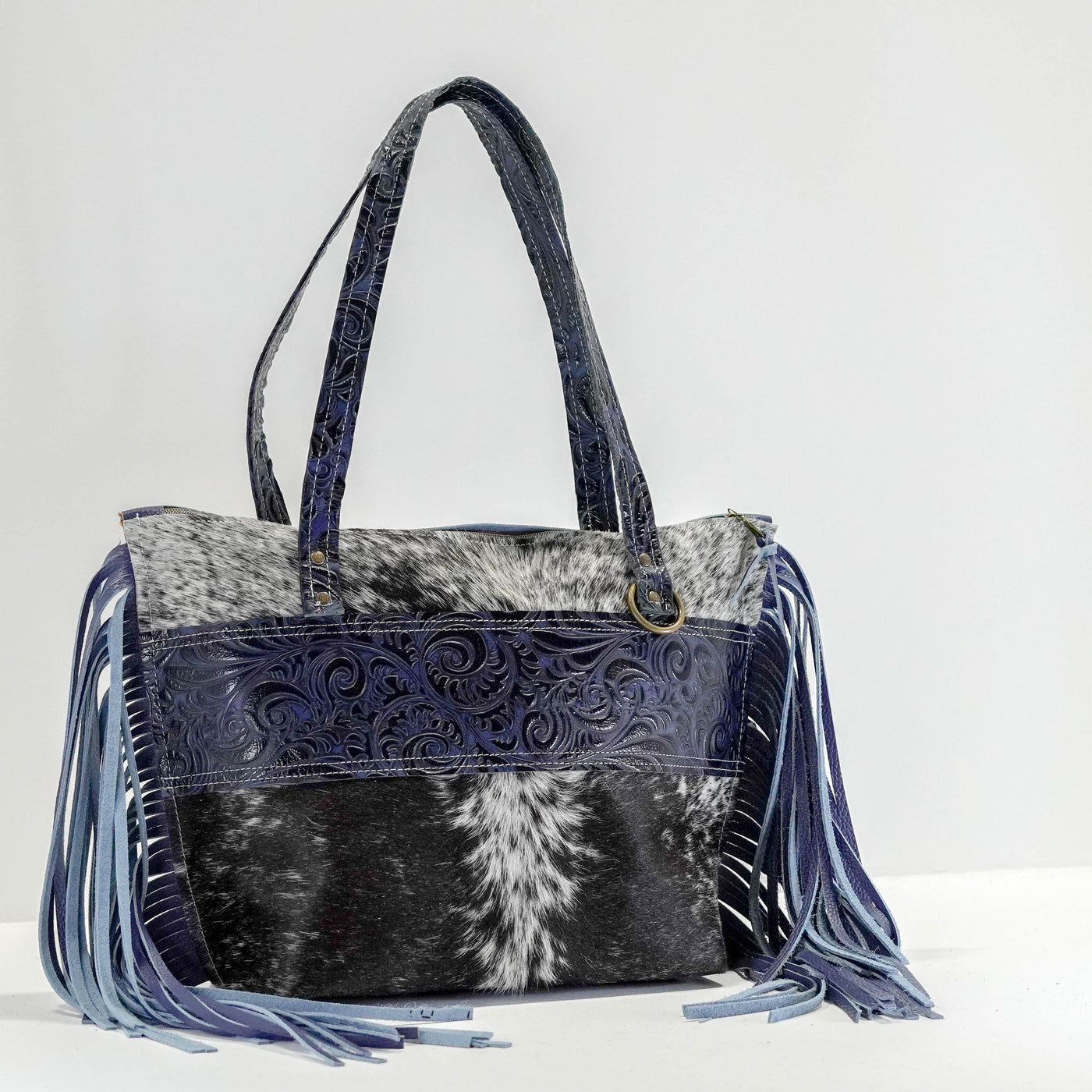 June - Black & White w/ Midnight Caracole-June-Western-Cowhide-Bags-Handmade-Products-Gifts-Dancing Cactus Designs
