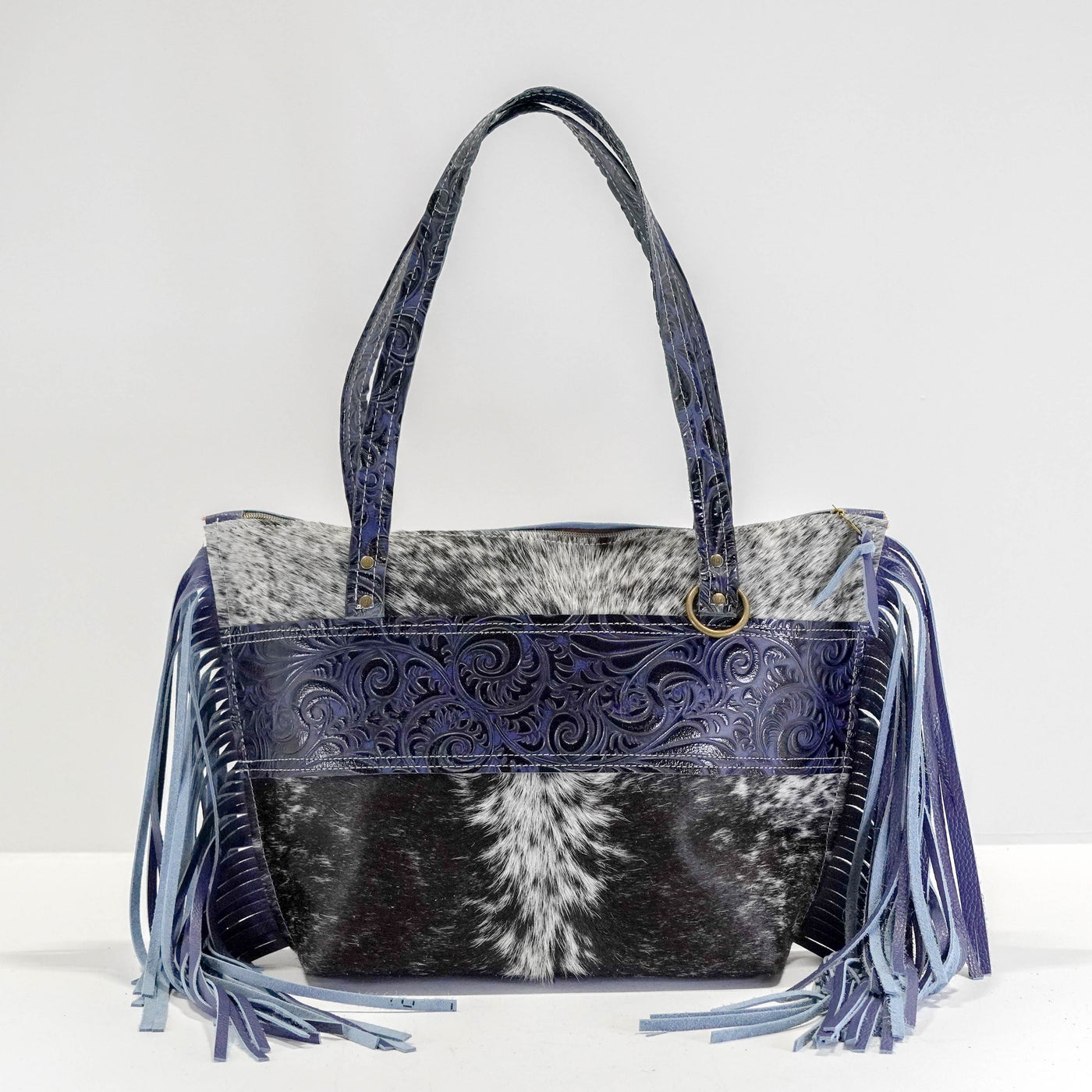 June - Black & White w/ Midnight Caracole-June-Western-Cowhide-Bags-Handmade-Products-Gifts-Dancing Cactus Designs