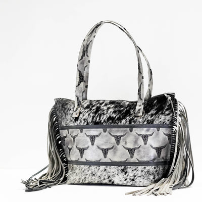 June - Black & White w/ Smoke Show Skulls-June-Western-Cowhide-Bags-Handmade-Products-Gifts-Dancing Cactus Designs
