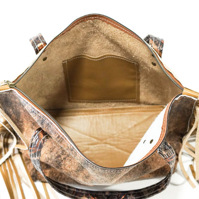 June - Brindle w/ Bronzed Aztec-June-Western-Cowhide-Bags-Handmade-Products-Gifts-Dancing Cactus Designs