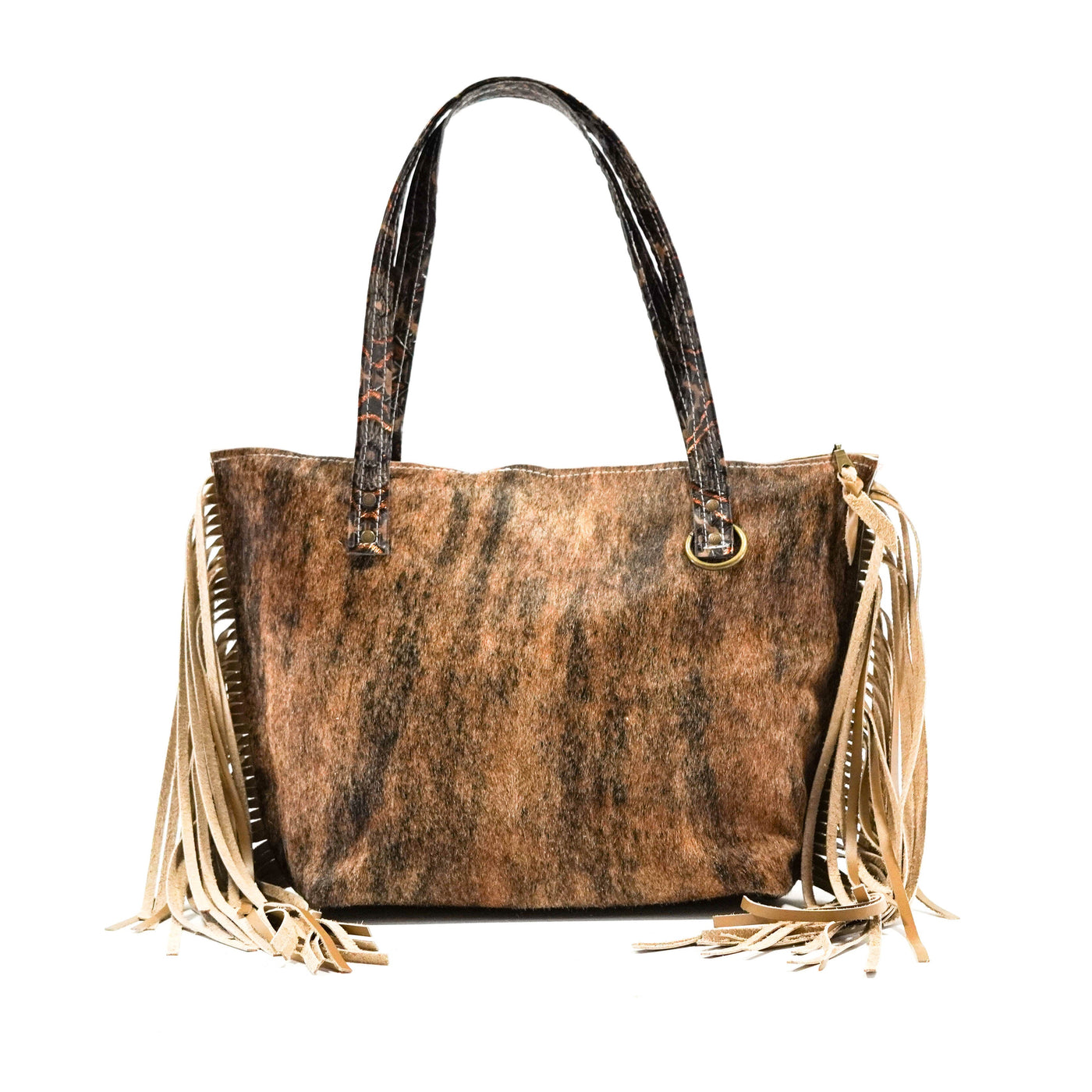 June - Brindle w/ Bronzed Aztec-June-Western-Cowhide-Bags-Handmade-Products-Gifts-Dancing Cactus Designs