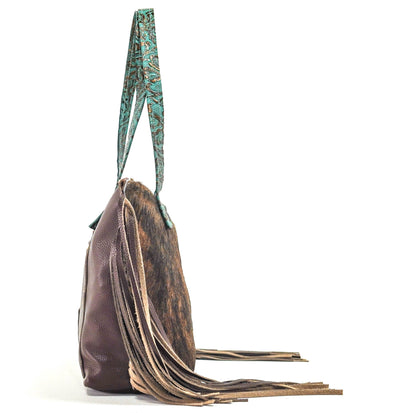 June - Brindle w/ Lagoon tool-June-Western-Cowhide-Bags-Handmade-Products-Gifts-Dancing Cactus Designs