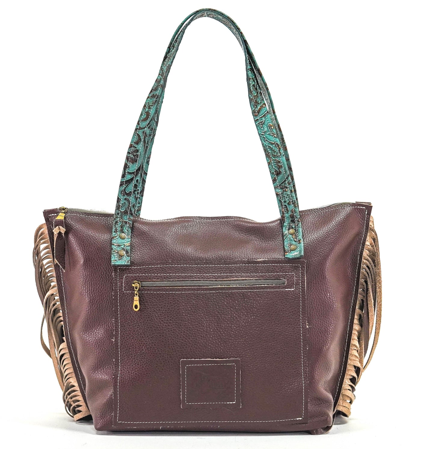 June - Brindle w/ Lagoon tool-June-Western-Cowhide-Bags-Handmade-Products-Gifts-Dancing Cactus Designs