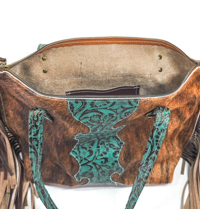 June - Brindle w/ Lagoon tool-June-Western-Cowhide-Bags-Handmade-Products-Gifts-Dancing Cactus Designs