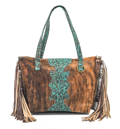 June - Brindle w/ Lagoon tool-June-Western-Cowhide-Bags-Handmade-Products-Gifts-Dancing Cactus Designs