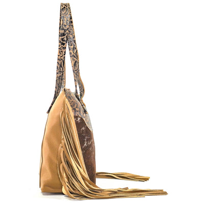 June - Chocolate & White w/ Deadwood Roses-June-Western-Cowhide-Bags-Handmade-Products-Gifts-Dancing Cactus Designs
