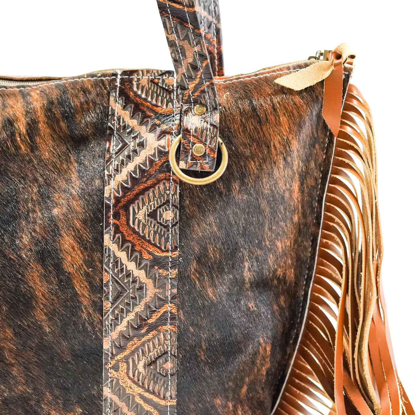 June - Dark Brindle w/ Bronzed Aztec-June-Western-Cowhide-Bags-Handmade-Products-Gifts-Dancing Cactus Designs