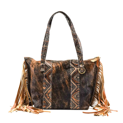 June - Dark Brindle w/ Bronzed Aztec-June-Western-Cowhide-Bags-Handmade-Products-Gifts-Dancing Cactus Designs